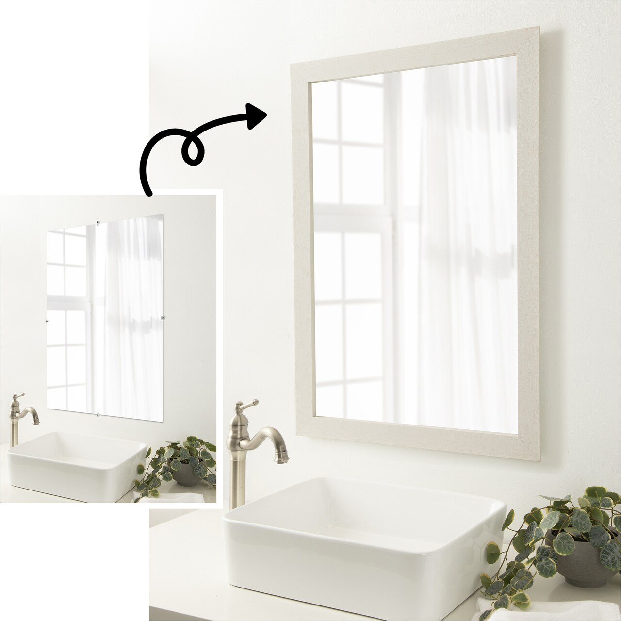 Amanti Art Mirror Makeover Bathroom Mirror Frame Border Kit - Fully Assembled Peel and Stick Frame - Mirror NOT Included - Rustic Plank Narrow Trim